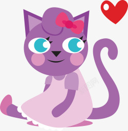 紫色小裙子戴粉色蝴蝶结的小猫高清图片