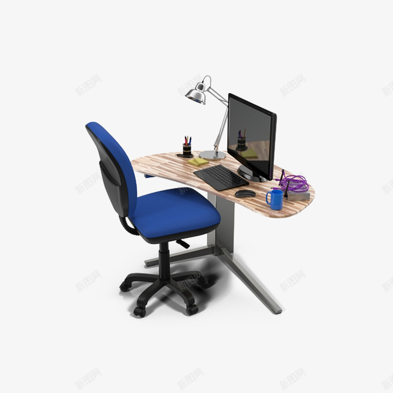 办公桌及配件png免抠素材_新图网 https://ixintu.com 办公桌 椅子 电脑 配件