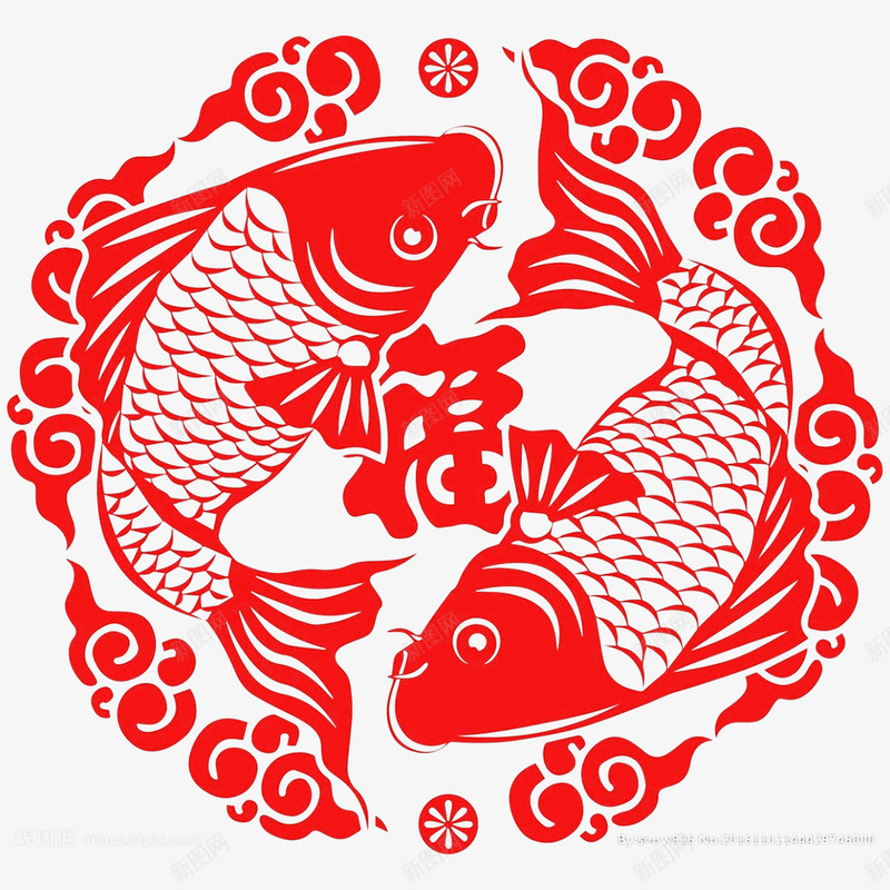 年年有余窗花png免抠素材_新图网 https://ixintu.com 中华艺术 传统文化 传统艺术 剪纸 年年有余 春节