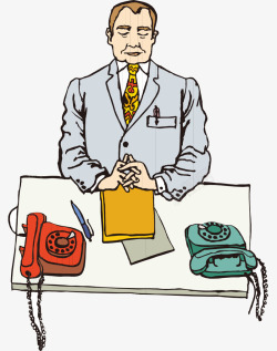 平面男人素材卡通手绘西装革履男人办公电话高清图片