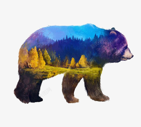 棕色的熊png免抠素材_新图网 https://ixintu.com 儿童贴画 动物 棕色毛发 狗熊 绿色大树 风景