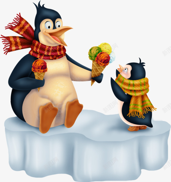 手绘企鹅母子png免抠素材_新图网 https://ixintu.com 企鹅 围巾 手绘 母子