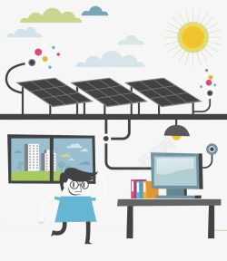 办公室男人卡通太阳能发电图高清图片