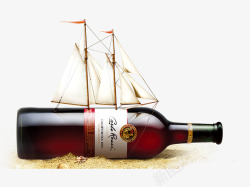 红帆船红酒瓶帆船装饰图案高清图片
