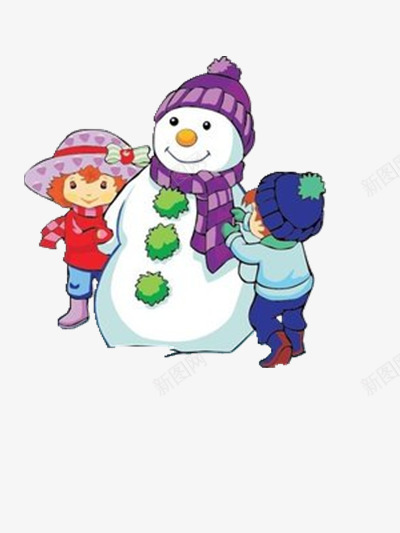 玩雪人的两个小孩png免抠素材_新图网 https://ixintu.com 卡通 女孩 男孩 肥胖