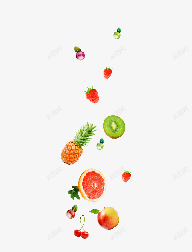 水果漂浮png免抠素材_新图网 https://ixintu.com 橙子 水果 泥猴桃 漂浮 组合 草莓 菠萝