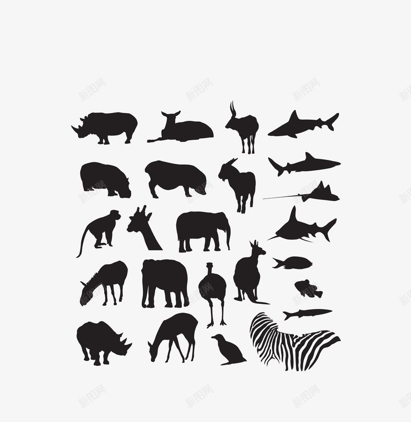 黑色剪影小动物集合png免抠素材_新图网 https://ixintu.com 剪影小动物集合 动物非洲 矢量小动物 黑色小动物