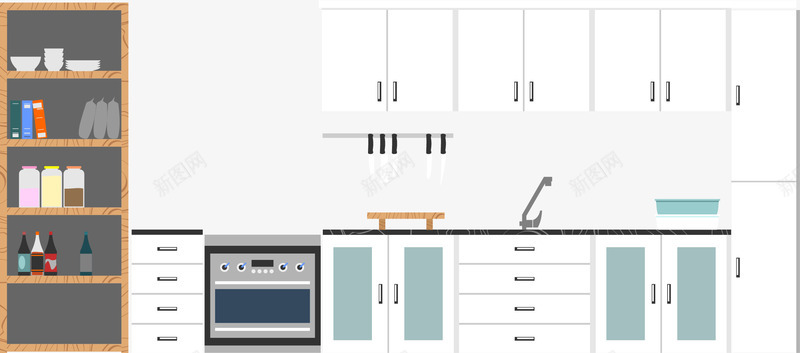 白色雅居中央厨房矢量图eps免抠素材_新图网 https://ixintu.com 中央 中央厨房 做饭 厨房 家居 家庭厨房 雅居 矢量图