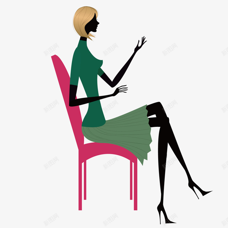 坐在椅子上的女人png免抠素材_新图网 https://ixintu.com 卡通 女人 椅子