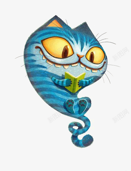 蓝色创意小猫png免抠素材_新图网 https://ixintu.com 创意插画 卡通小猫 小猫看书 看书 蓝色