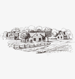 黑色小屋手绘线条农庄高清图片