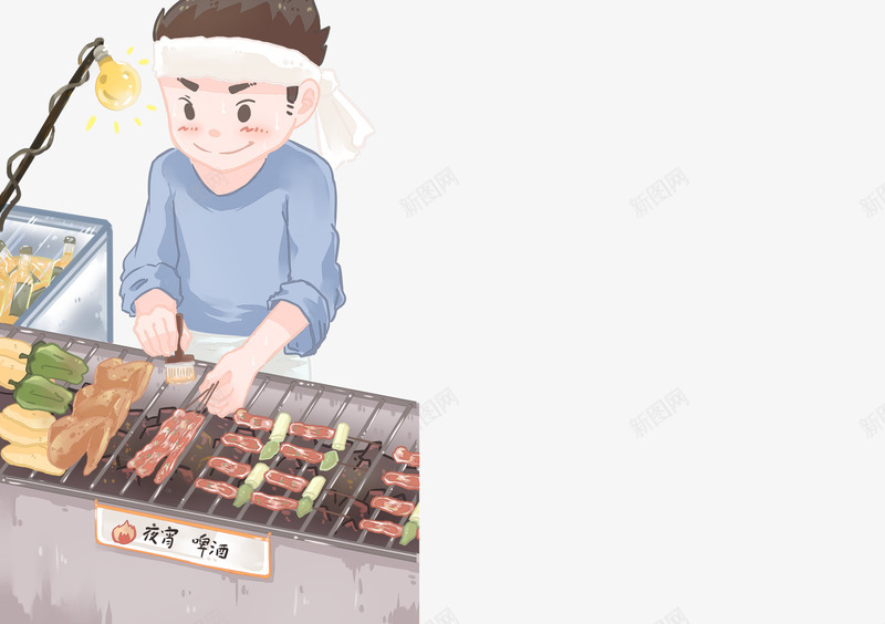 手绘烤串烧烤人物psd免抠素材_新图网 https://ixintu.com BBQ 手绘插画 清新风格 石板烤肉 聚餐美食 路边烧烤