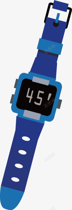水彩蓝色电子手表矢量图素材