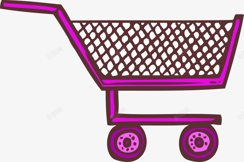 紫色购物车推车png免抠素材_新图网 https://ixintu.com 卡通手绘 推车 矢量图案 紫色 购物 超市