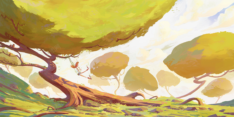 卡通彩绘创意树木背景图png免抠素材_新图网 https://ixintu.com 创意树木 卡通彩绘 树林背景图 森林