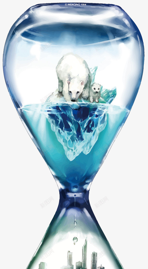 环保创意插画png免抠素材_新图网 https://ixintu.com PNG PNG免费下载 PNG图片 全球变暖 冰川融化 北极熊 漏斗 环境保护 蓝色