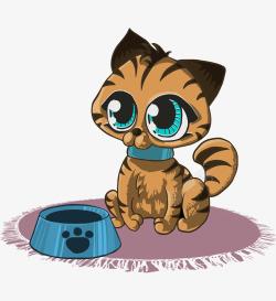 卡通手绘可爱小猫碗素材