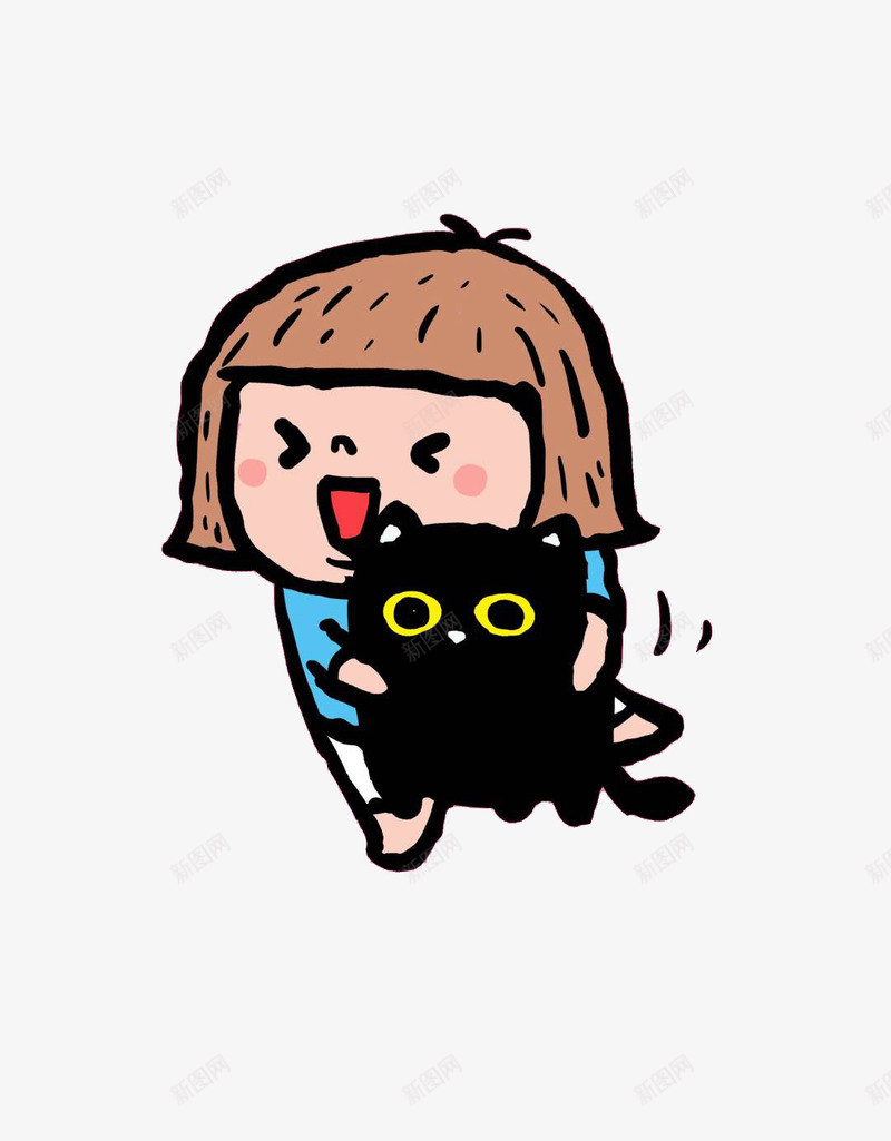 抱着猫咪的小姑娘片png免抠素材_新图网 https://ixintu.com 可爱 手绘素材 抱着猫咪的小姑娘 短发女孩 黑色猫咪