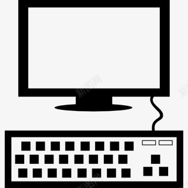 工作场所的计算机显示器和键盘图标图标