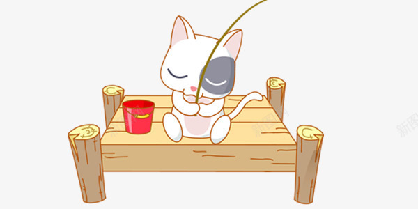 钓鱼的小猫png免抠素材_新图网 https://ixintu.com 卡通 小猫 装饰 钓鱼
