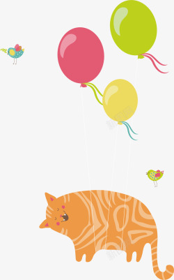 水彩猫咪和气球矢量图素材
