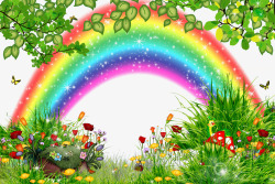 五颜六色的蘑菇森林里的彩虹高清图片