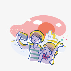 彩色手绘度假素材