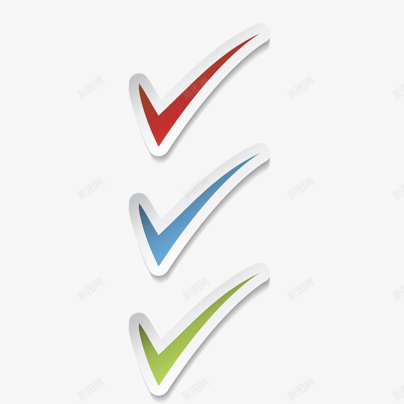 三种不同颜色对钩图标png_新图网 https://ixintu.com 图标 对钩 红的 绿色 蓝色