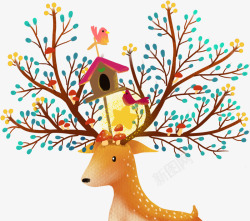 小麋鹿梦幻童话故事麋鹿插画高清图片
