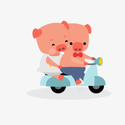 卡通手绘骑车的猪情侣素材