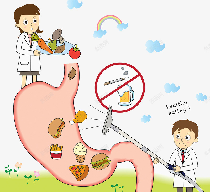 饮食习惯插画png免抠素材_新图网 https://ixintu.com 医生 卡通 暴饮暴食 胃肠