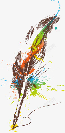 港币彩色手绘羽毛笔矢量图高清图片