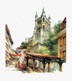 房子建筑油画墙垣欧洲高清图片