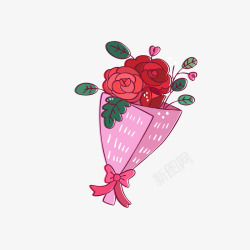 简约鲜花手绘一束玫瑰花高清图片