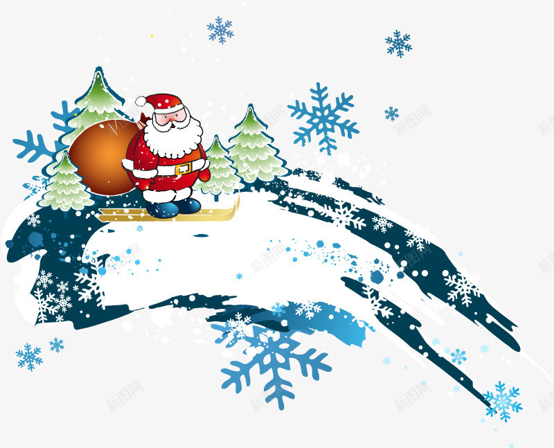 圣诞老人和雪png免抠素材_新图网 https://ixintu.com 冬天 圣诞树 圣诞老人 福袋 雪