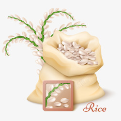 黄色麻袋稻穗和大米插画矢量图高清图片