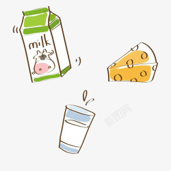 萌萌牛奶盒卡通牛奶盒奶酪和杯子高清图片
