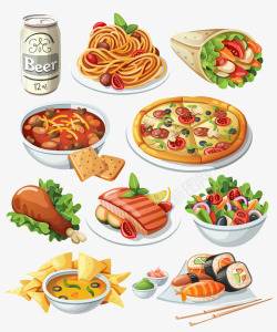 饕餮大餐卡通手绘各国美食高清图片