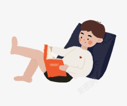 躺着的男孩手绘插画躺着看书的人高清图片