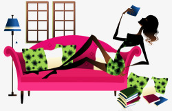 女生躺着看书素材