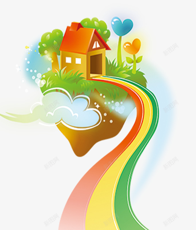 通往家的路png免抠素材_新图网 https://ixintu.com 一条路 培训 彩色 彩虹 房子 手绘 教育