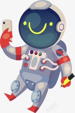小人手机卡通创意自拍宇航员人物插画高清图片
