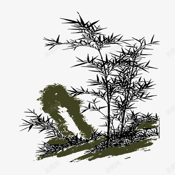 墨竹中国画png免抠素材_新图网 https://ixintu.com 中国画 墨竹 竹子 简笔山水画 素材