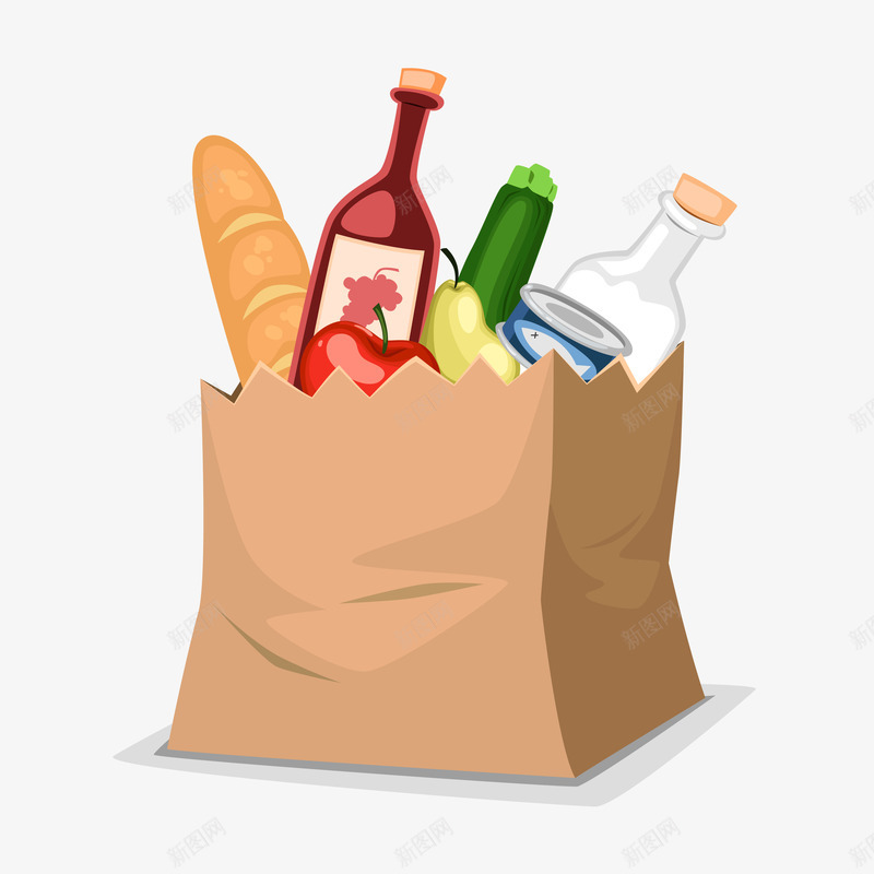 购物纸袋食物png免抠素材_新图网 https://ixintu.com 购物袋 食物