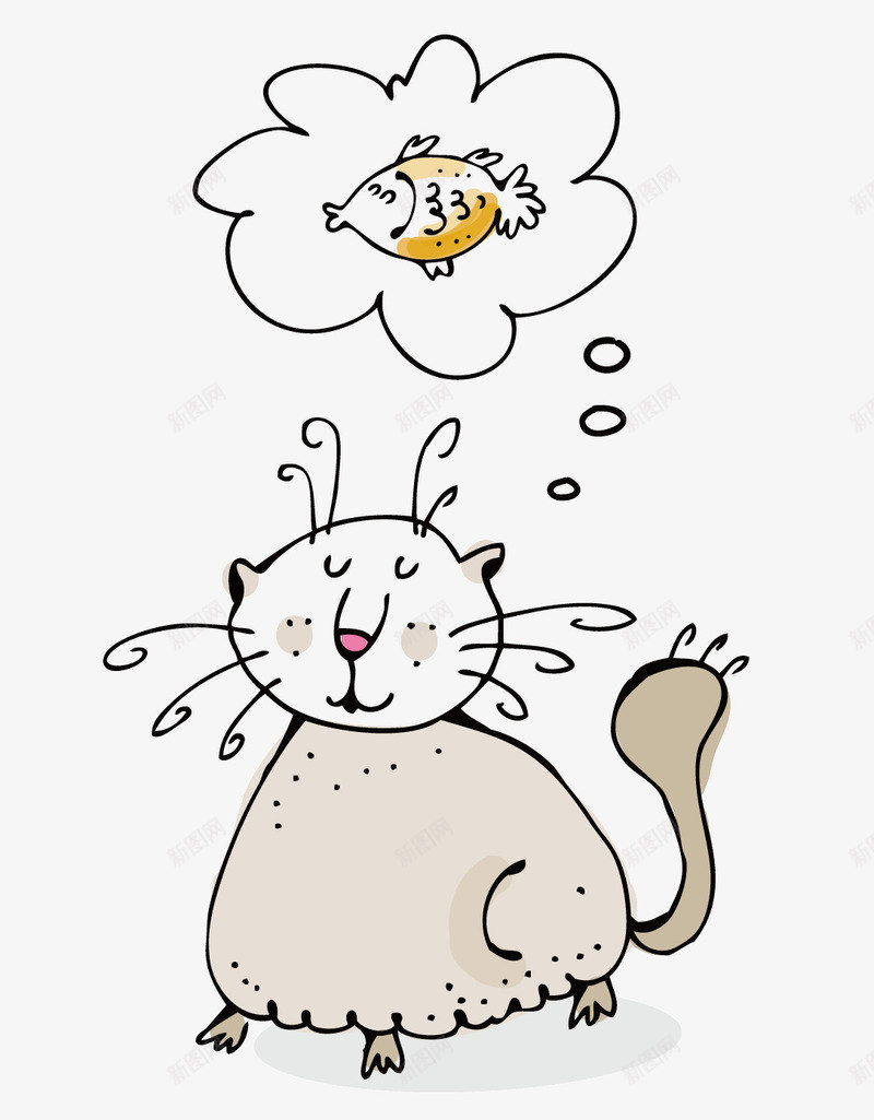 想吃鱼的小猫png免抠素材_新图网 https://ixintu.com 卡通 小动物 小猫 小鱼 想吃鱼的猫