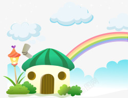 矢量蘑菇小屋可爱蘑菇小屋彩虹插图矢量图高清图片