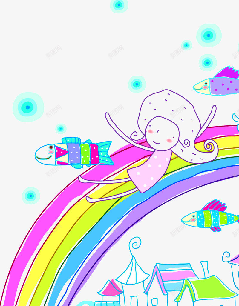 卡通彩虹上的女孩手绘人物png免抠素材_新图网 https://ixintu.com 人物 卡通 女孩 彩虹