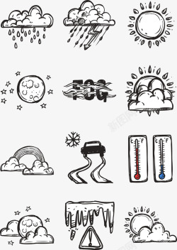 天气集合手绘天气图标集合矢量图高清图片