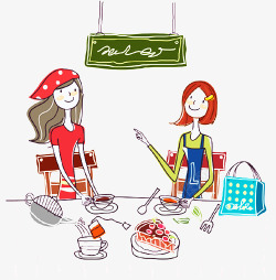 两女生在用餐素材