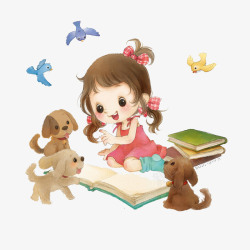 童话书插画读书的小女孩高清图片